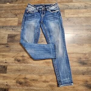 Vigoss Blue Jeans Womens 25 Capri Bling Pocket Low Rise Denim Heritage Fit